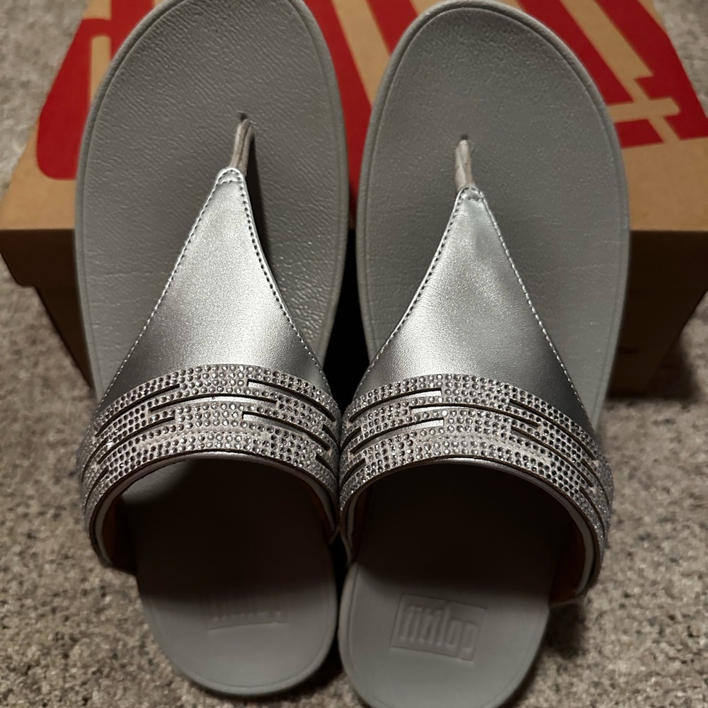 Fitflop LuLu Silver Rhinestone  Wedge Sandals 8.5